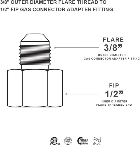 Flextron FTGF-38F12 Gas Connector Adapter Fitting with 3/8" Outer Diameter Flare Thread x 1/2" FIP, Uncoated, for Log & Space Connectors, Excellen...
