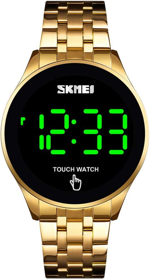 Touch Screen Digital LED Watch Green Highlight Backlight Stainless Steel WatchBand Waterproof Casual Sport Mens Womens Boys Watch...