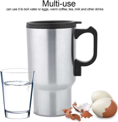 Car Kettle,Car Heating Cup,12v 450ml Stainless Steel Travel Mug Car Heating Cup, Fast Travel Heating Cup with Lid, Spill Proof, Electric Cup for H...