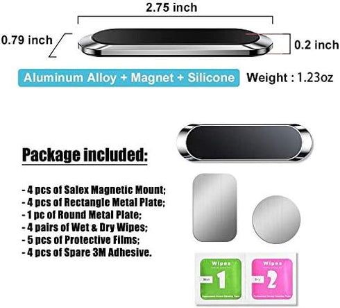 Flat Magnetic Phone Mounts 4 Pack. Black Cell Phone Holder for Car Dashboard, Wall, Truck. Universal Stick on iPad Wall Magnet Mount Kit for Table...