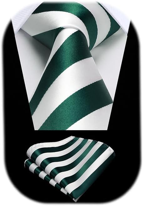HISDERN Mens Tie Striped Ties and Handkerchief Set Business Formal Woven Pocket Square Wedding College Stripe Necktie...