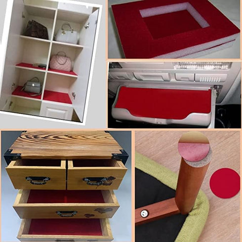 Soft Self Adhesive Felt Fabric, Soft Velvet Drawer Liner,Jewelry Box Felt Liner, DIY Velvet Fabric for Art & Crafts (17.7" x157.5", Red)...