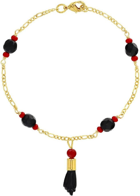 In Season Jewelry Plated Figa Hand Simulated Azabache Mal de Ojo Protection Bracelet Fits Teens and Women 7.5" - Good Luck Charm Bracelet Perfect ...