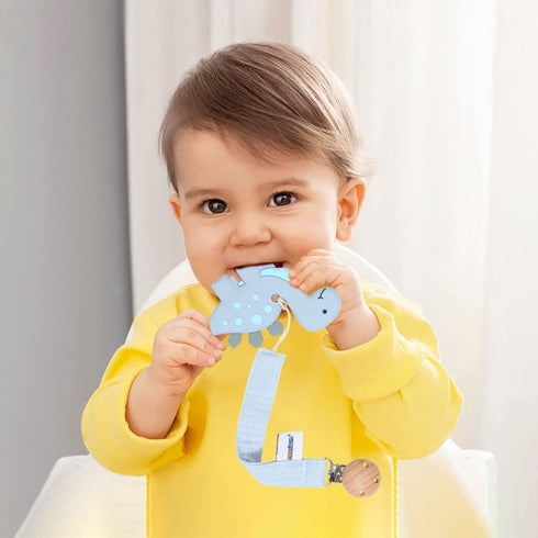 Baby Food Grade Silicone Teether Toy with Pacifier clip Holder,Teething Pain Relief Toys Gift Set for 3 Months+ Boys and Girls,Freezer Safe,BPA Fr...