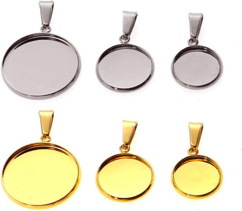 EXCEART 20pcs Trays Pendants Stainless Steel Round Cabochons Settings Bezels Base Blanks Charms Kit for Photo Necklace Bracelet Jewelry Making (Si...