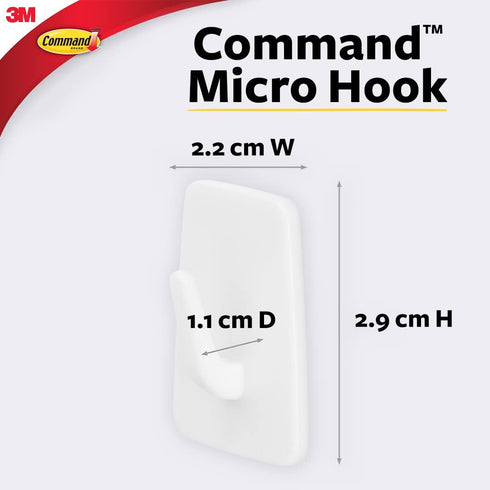 Command Micro Hooks, White, 3-Hooks, 4-Strips, Organize Damage-Free...