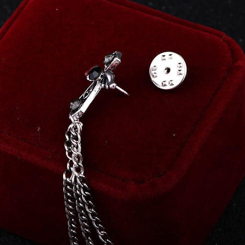 Cross Crown Long Chain Brooch, Rhinestone Tassel Brooch Pin,Retro Crystal Suit Pins Collar Pin,Coat Tassel Chain Lapel Pins for Men's Suit Accesso...