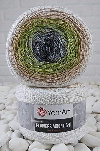 YarnArt Flowers Moonlight Glitter Cotton Yarn, Soft, Rainbow Crochet, Metallic Lurex handknit Shiny, Silvery Cake, Multicolor Cotton, 1 Skein Weig...