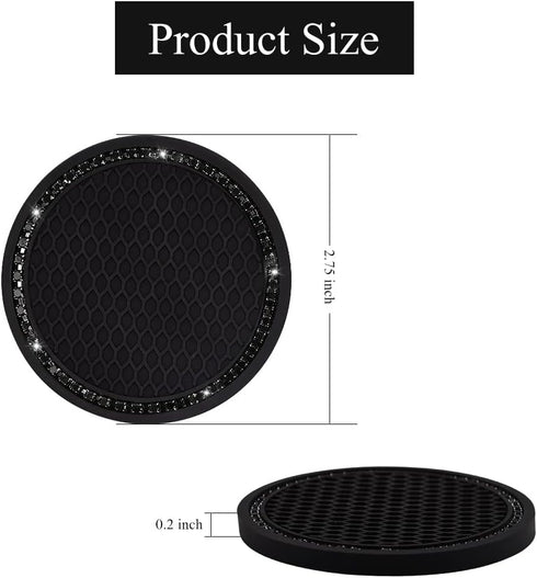 SUNCARACCL Car Cup Holder Coaster, 2 Pack Universal Bling Vehicle Insert (2.75" Diameter), Crystal Rhinestone Car Interior Accessories (Black with...