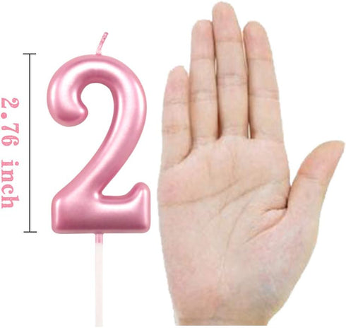 2nd Birthday Candle Two Years Pink Happy Birthday Number 2 Candles for Cake Topper Decoration for Party Kids Adults Numeral 20 23 12 26 29 21 27 6...