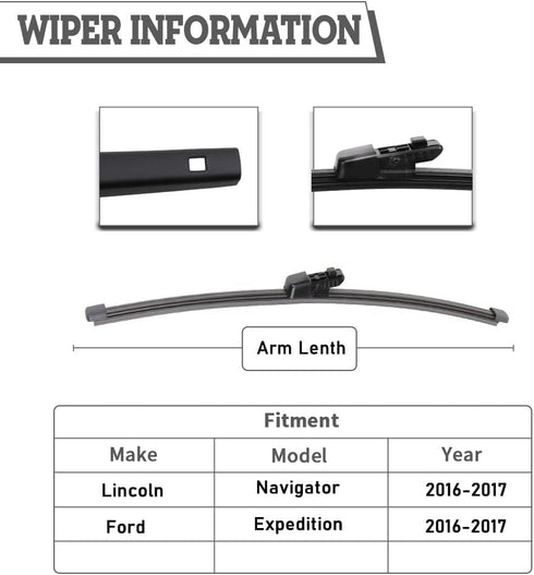 (Pack of 2) Rear Wiper Blade Kit Set Replacement for Lincoln Navigator 2016-2017,Ford Expedition 2016-2017,Rear Wiper Accessories Parts,Wiper Blad...