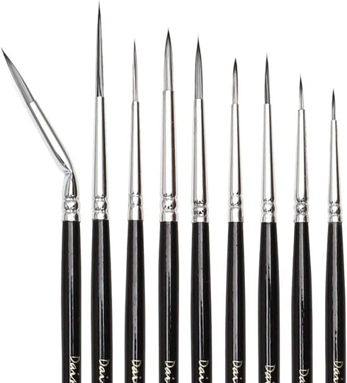 Dainayw Fine Detail Paint Brush Set - 9 Pieces Miniature Brushes for Watercolor, Acrylic Painting, Airplane Kits, Face, Nail, Scale Model Painting...