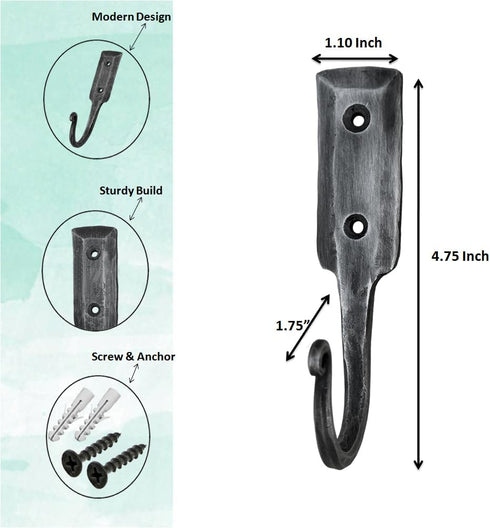 Hand Forged Metal Wall Hook Wrought Iron Handmade Wall Towel Hooks Rack Black Antique Finish BY LIVING IDEAS...