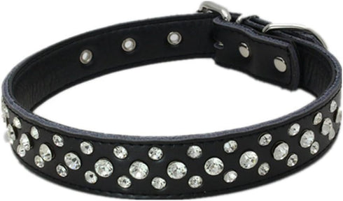 Dogs Kingdom 14.5"-20" Genuine Leather Padded Rhinestone Dog Collars Bling Dog Collar Pet Collar Small Medium Dog Customized Crystal Dog Collar Bl...