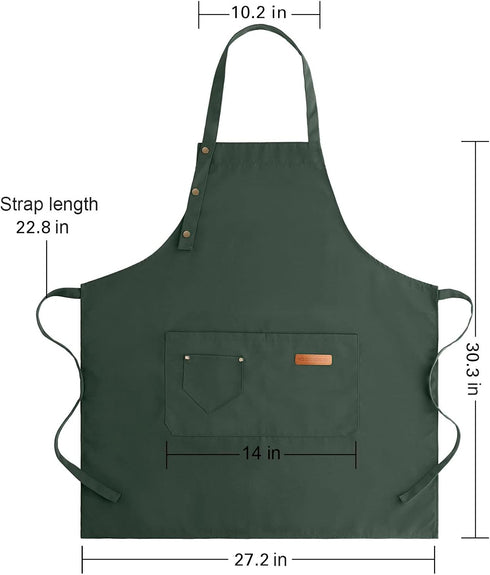 Apron for Men Women with Adjustable Straps and Large Pockets, Canvas Cotton Cooking Kitchen Chef Bib Aprons Waterproof Green...