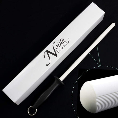 Professional 11.5 Inch Ceramic Honing Rod Has 2 Grit Options, a Firm-Grip Handle, Hanging Ring, and Japanese Ceramic. Noble Home & Chef Sharpening...