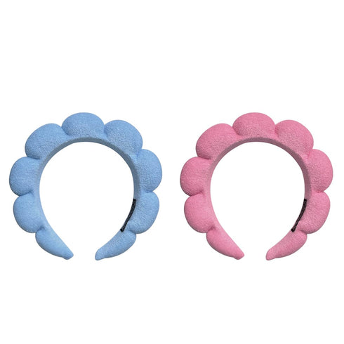 2 Pack Sponge Spa Makeup Headband, Puffy Spa Headband Skincare Headband for Women Face Washing, Makeup Removal, Shower, Skincare(Pink?blue)...