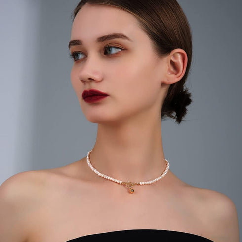 Pearls Choker Necklaces for Women 3.5mm Handpicked Tiny Pearls Strands Chain for 18k gold plated OT Clasp Pendant...