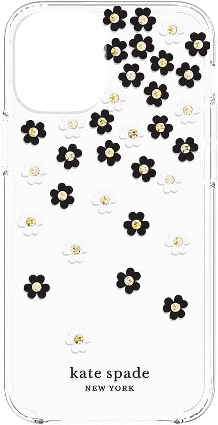 kate spade new york Protective Hardshell Case for iPhone 12 Mini - Scattered Flowers Black/White/Gold Gems/Clear/White Bumper...