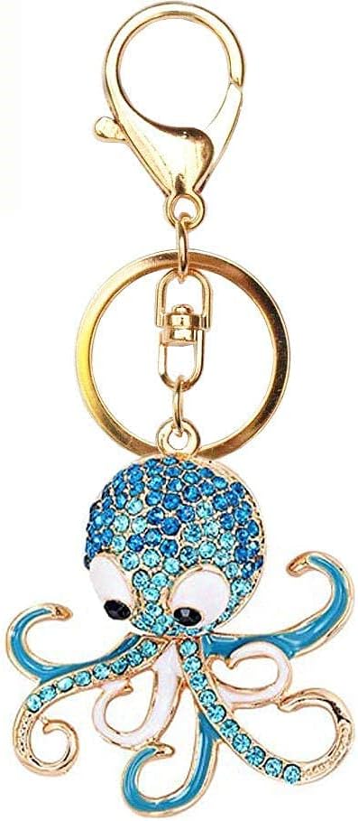 4x Ocean Style Rhinestone Marine Animals Keychains Key Ring Gifts for Women Girls Handbag Dolphin/Starfish/Fish/Octopus Car Bag Pendant Purse Char...