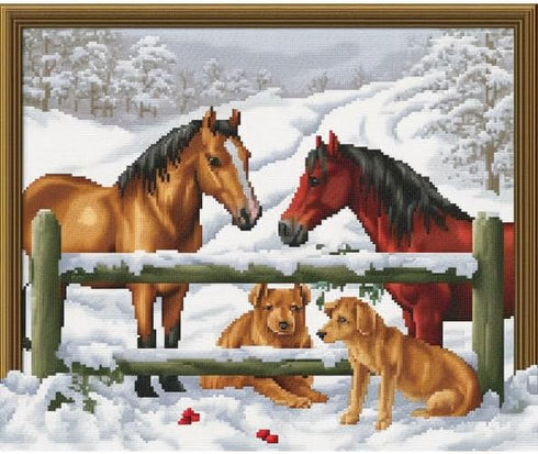 14 CT Cross Stitch Kits for Beginners Farm Horse Printed Stamped Cross-Stitch Supplies Needlework Printed Embroidery Kits DIY Kits Needlepoint Sta...
