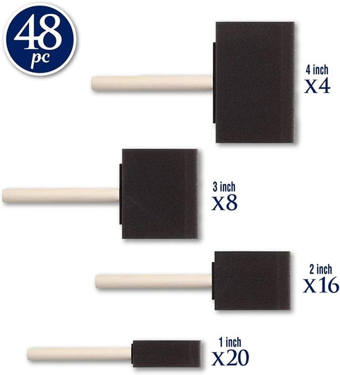 ArtSkills Bulk Foam Paint Brushes, Sponge Brushes for Painting, 4” 3” 2” & 1” Sponge Paint Brushes for Art, Varnish, Wood Stain, Assorted 48pk...
