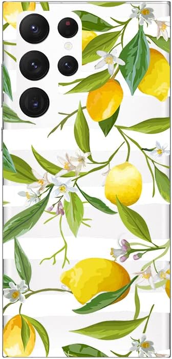 Blingy's for Samsung Galaxy S22 Ultra Case, Tropical Floral Lemon Pattern Cute Flower Fruits Style Transparent Soft TPU Protective Clear Case 6.8 ...