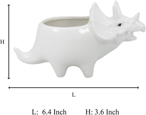 Cute Dinosaur Succulent Planter Pot with Drainage Tray, White Ceramic Cactus/Flower Container, Animal Bonsai Holder for Air Plants...