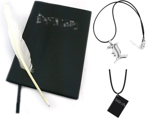4 PCS Set Notebook Anime Cosplay Japan Anime Theme Writing Journal, Feather Pen, L Necklace & Book Chain Anime Accessories...