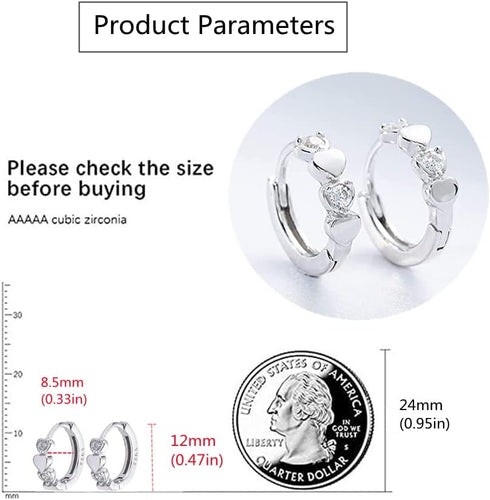 Double Love Heart Cubic Zirconia Sleeper Small Hoop Earrings for Women Teen Girls Cartilage Tiny Cute CZ Huggie Hoops Hypoallergenic for Sensitive...