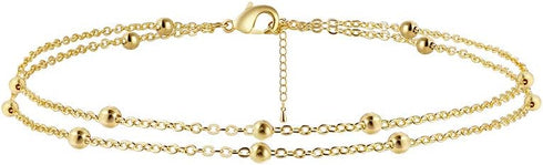 Tasiso 14K Gold Plated Layered Beaded Chain Ankle Bracelets for Women Dainty Summer Barefoot Beach Anklets Minimalist Foot Jewelry Gifts 8.5"...