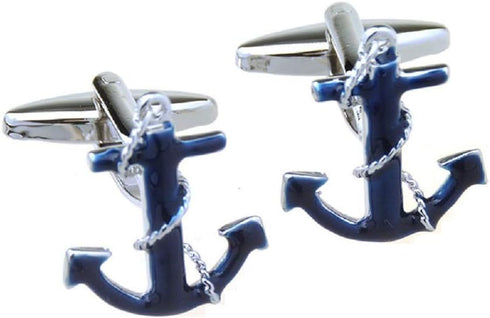 Anchor Navy Blue Rope Nautical Pair of Cufflinks Presentation Gift Box & Polishing Cloth...