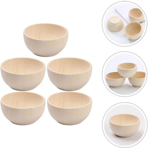 SEWACC 5pcs Wooden Bowls Unfinished Bowls Unpainted Wooden Bowls Serving Bowl Wood Crafts Bowls Pinch Bowls for Fruits Salad Cereal...