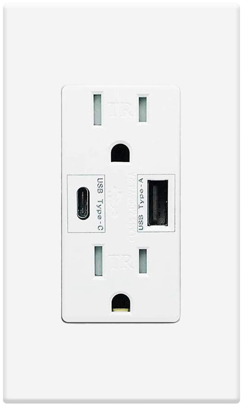 Micmi USB Outlet with C + A Wall Dual High Speed Receptacle Smart 4.8A Fast Charging Capability, Tamper Resistant Wall Plate Included UL Listed (1...