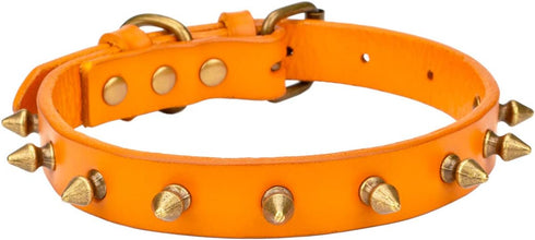 Basic Classic Adjustable Genuine Cow Leather Pet Collars for Cats Puppy Dogs (Large/Neck 11.8"-15.3", A-Yellow Brown)...