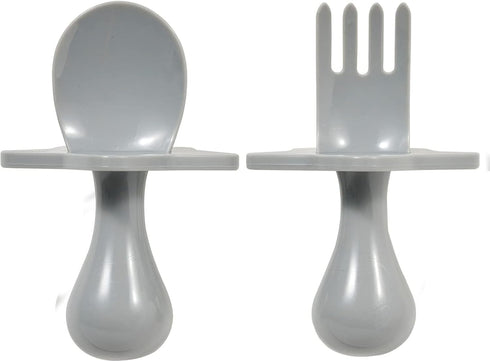 Elli&Nooli Baby-Led Weaning Utensils - Plastic Fork and Spoon Set for 1-Year-Old Toddler, Phthalate-Free, & Dishwasher Safe - Gray...