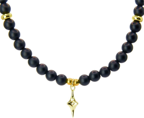 Black Onyx Choker Bead Necklace Crystal Collar | Dainty Star Pendant Cubic Zirconia Stone Vintage Lightweight Celestial Gold Jewelry for Women...