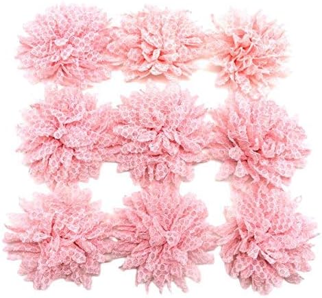 PEPPERLONELY 10PC Set Pink Lace Petal Fabric Flowers, 4 Inch...