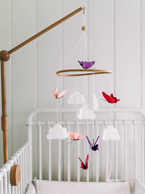 Baby Crib Mobile - Butterflies in The Clouds Nursery Crib Decoration for Girls & Boys - Pink & Purple...