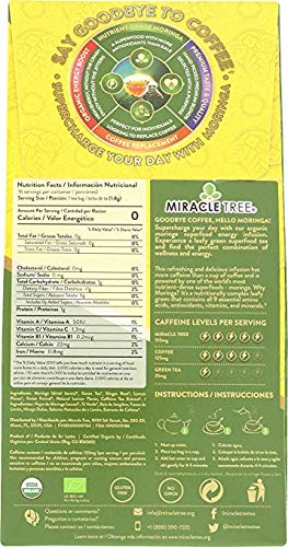 Miracle Tree's Moringa Energy Tea - Green Tea with Ginger & Lemon | Super Caffeinated Blend | Healthy Coffee Alternative, Perfect for Focus | Orga...