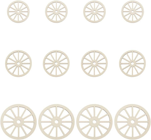 OLYCRAFT 12pcs 3Sizes Unfinished Wood Wheel Blank Wood Slices Train Car Wheel Wooden Pieces Unfinished Blank Slices Natural Wood Cutouts for DIY P...
