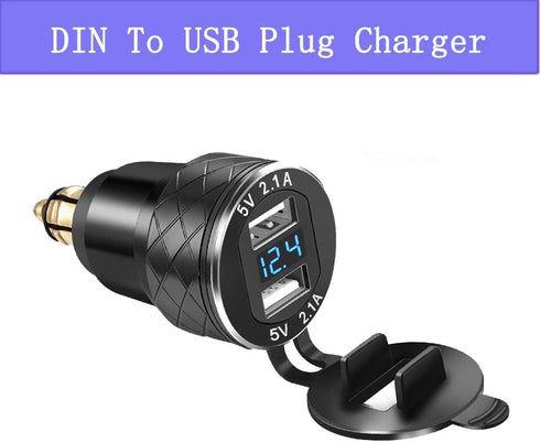 iMESTOU Aluminium DIN Hella USB Plug to Dual USB Charger Adapter with LED Voltmeter Waterproof for 12V/24V BMW Ducati Motorcycles......