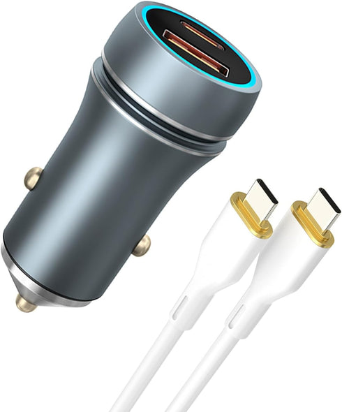 USB C Car Fast Charger Light up USB Cigarette Lighter Dual Ports Fast Charging Adapter Compatible with iPhone 14 13/ Samsung S23 S22 and More...