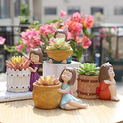 Pretty Girl Flowerpot Resin Purple Dress Succulent Planter Desk Mini Ornament (Idyllic Girl-Pretty)...