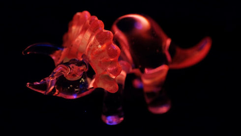 Garden Deco Glow in The Dark Pink Triceratops Hand Blown Art Glass Figurine Ornament Sculpture...