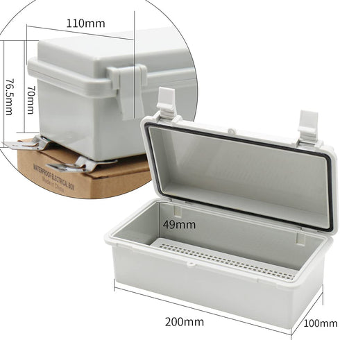 MAKERELE Waterproof Electrical Box Outdoor Junction Hinged Cover Plastic Clip 7.9"3.9"2.8" (20010070mm) Outdoor Watertight DIY Electronics Enclosu...