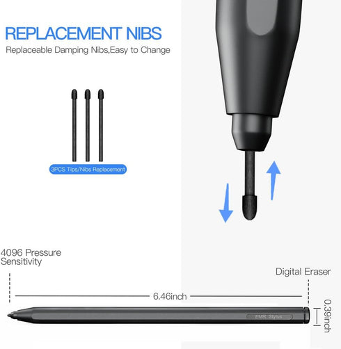 TUCANA Upgraded EMR Stylus Pen with Digital Eraser, Support 4,096 Pressure Level. Tablet Stylus fits Remarkable Tablet/Most Samsung Tablet...