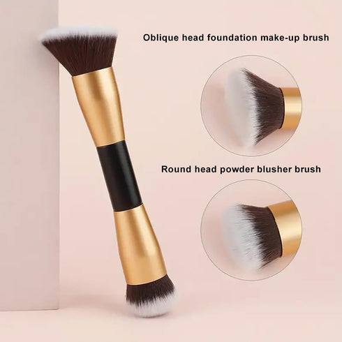 Face Foundation Brush, 2in1 Double Ended Makeup Brushes, Blush Brush, Loose Powder Brush for Blending Liquid Powder, Concealer Cream Cosmetics Mak...