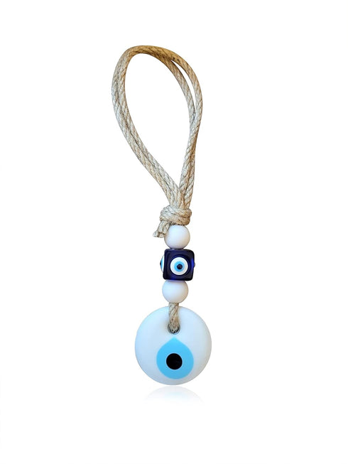 White Evil Eye Wall Glass Hanging Car Charm Ornament Accessory for Rear View Mirror...