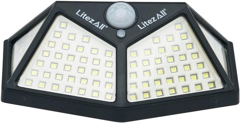 LitezAll Solar Security Light | 300 Max Lumens | Motion Activated Up to 16' | 3 Modes | Water Resistant IP55 Rated | Installation Hardware Include...